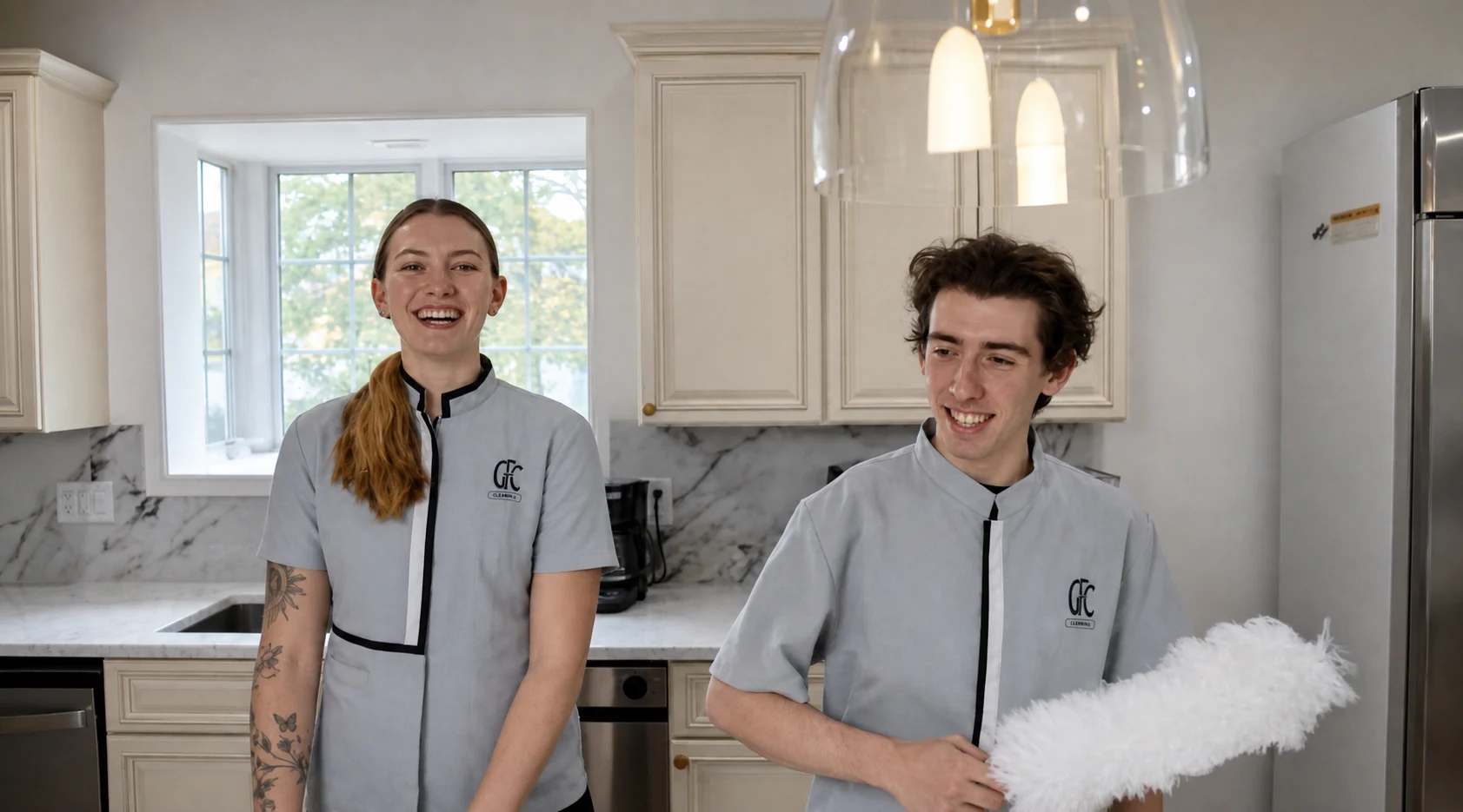 Two Got Filth cleaners in a client kitchen